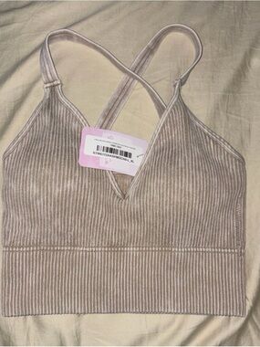 NWT-Zenana Ribbed V-Neck Bralette in Ash Mocha